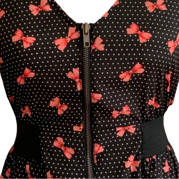 Gianni Bini GB Dress Zipper Front Bow Print Polka Dot Mini Dress Size Small - Picture 7 of 15